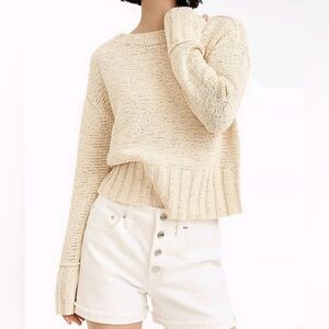 J. Crew textured cotton blend crewneck sweater w/ wide rib banding
